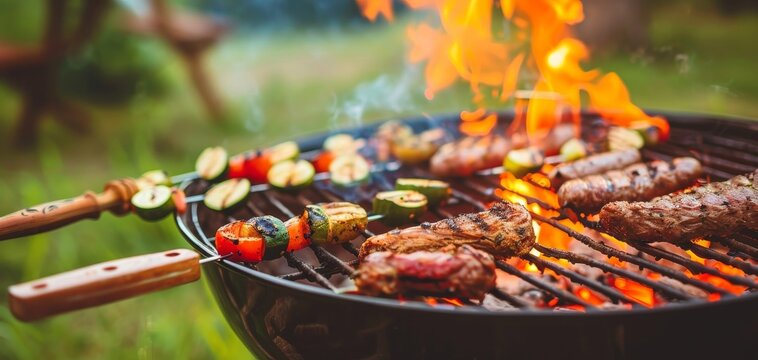 Barbecue with friends and family copy space, cookout theme, realistic, composite, backyard patio