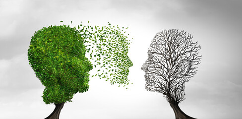 Mentoring Concept and mentor symbol as a coach or guide idea to transfer knowledge to another in need as trees representing people as a metaphor for training and teaching