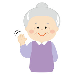 笑顔で手を振っているシニア女性