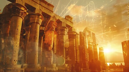 Mystical Egypt: Double Exposure of Karnak Temple and Divine Gods