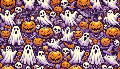 Naklejka premium お化けとかぼちゃのハロウィン背景素材イラスト
