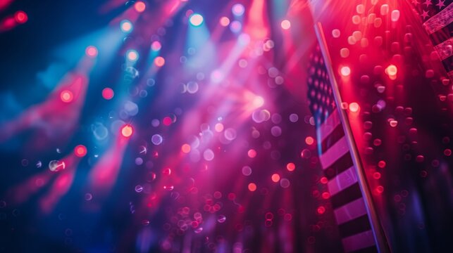 Concert with American flags copy space, festivities theme, vibrant, overlay, outdoor stage