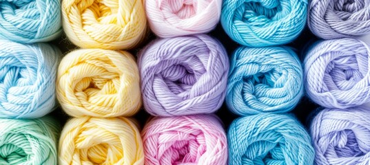 Fototapeta premium Colorful yarn rolls elegantly arranged creating a vibrant and vivid background display