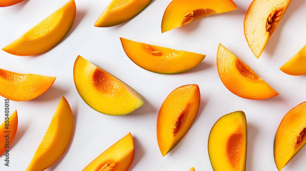 Wall mural mango slices isolated on the white background.