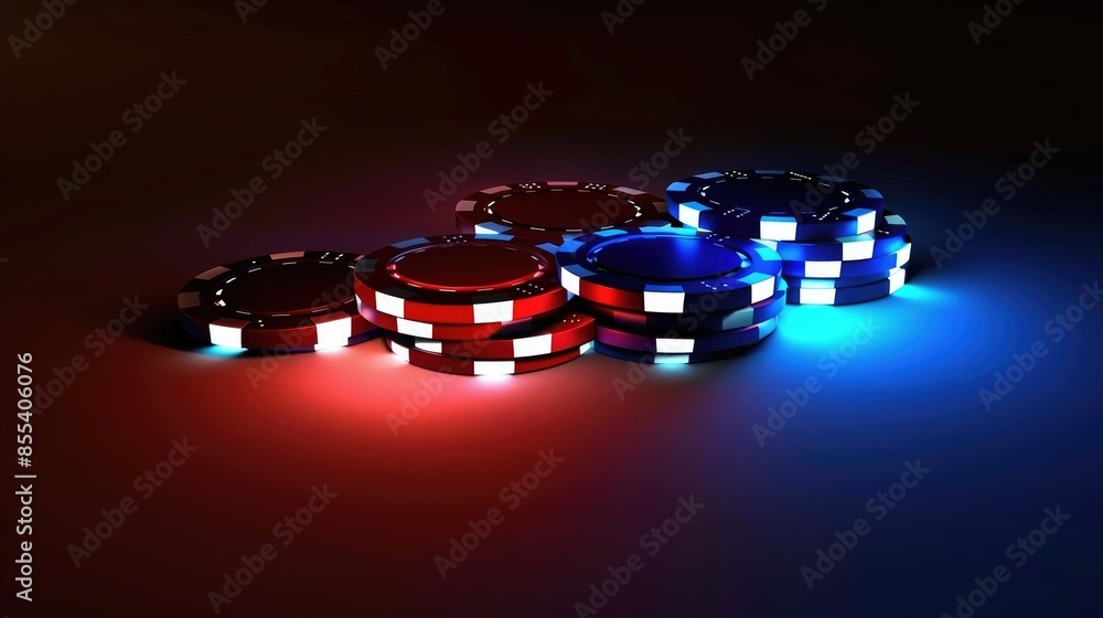 Wall mural Poker casino chips on light illumination. AI generated image - Wall murals