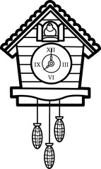 Cuckoo clock outline illustration vector