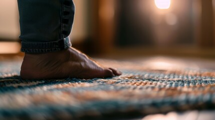 Obraz premium A person's foot is on a rug, prayer concept