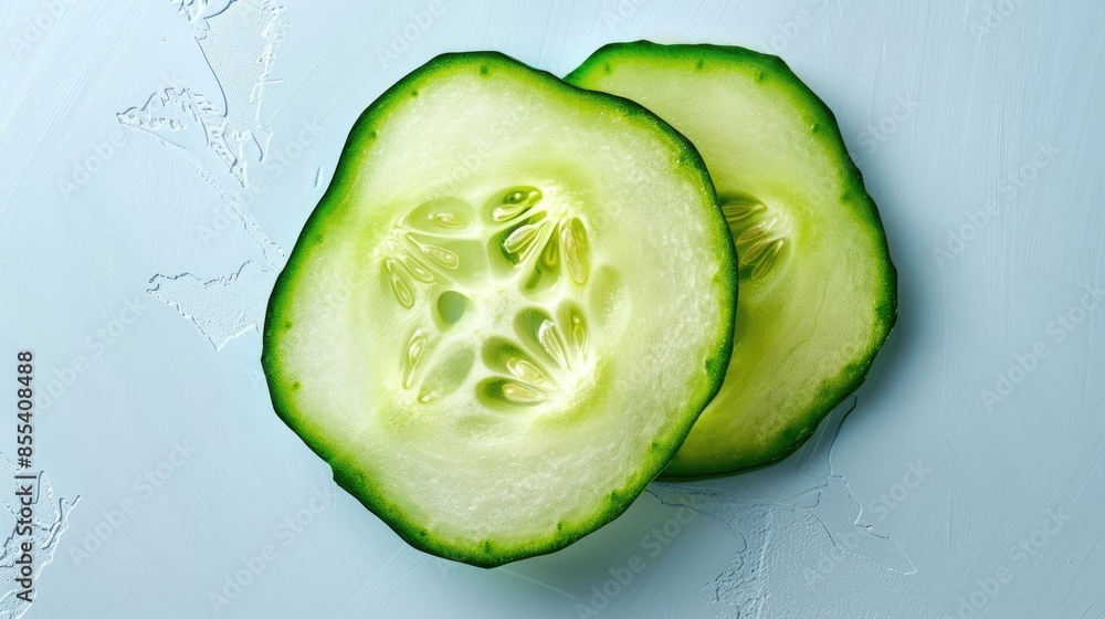 Poster cucumber slice on white background with clipping path
