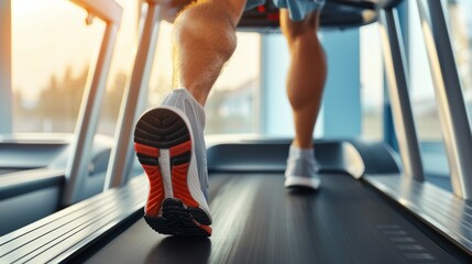 A man is running on a treadmill, healthy lifestyle concept