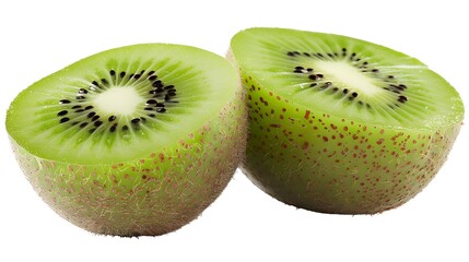 Isolated kiwi. One kiwi fruit cut in halves isolated on white background with clipping path. 