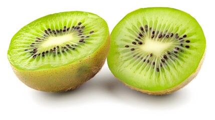 Fototapeta premium Isolated kiwi. One kiwi fruit cut in halves isolated on white background with clipping path. 