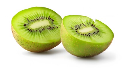 Fototapeta premium Isolated kiwi. One kiwi fruit cut in halves isolated on white background with clipping path. 