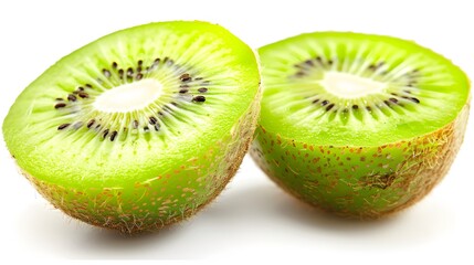 Fototapeta premium Isolated kiwi. One kiwi fruit cut in halves isolated on white background with clipping path. 