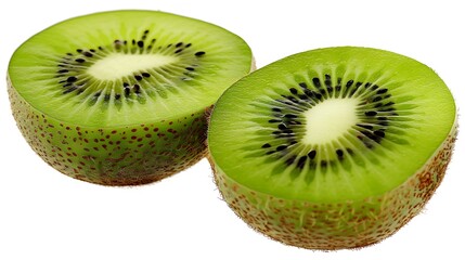 Isolated kiwi. One kiwi fruit cut in halves isolated on white background with clipping path. 