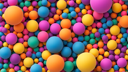 Colorful balls background for kids zone or children's playroom. Many colorful random bright soft balls background. Huge pile of colorful balls in different sizes. Vector background