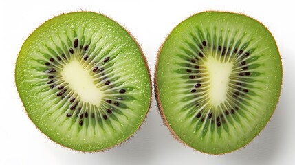 Fototapeta premium Isolated kiwi. One kiwi fruit cut in halves isolated on white background with clipping path. 