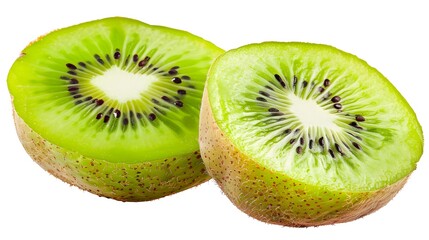 Fototapeta premium Isolated kiwi. One kiwi fruit cut in halves isolated on white background with clipping path. 