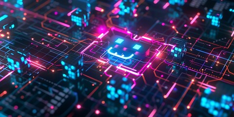 Fototapeta premium AI Chat Bot. Machine Learning. Digital Mind Technology Concept. 3D render Illustration