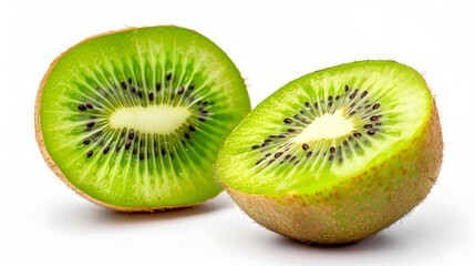 Fototapeta premium Isolated kiwi. One kiwi fruit cut in halves isolated on white background with clipping path. 