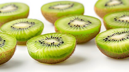 Isolated kiwi. One kiwi fruit cut in halves isolated on white background with clipping path. 