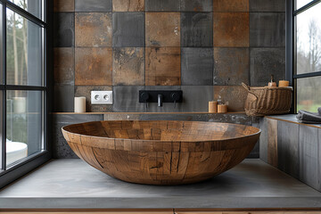 Gray and Wooden Bathroom Corner
