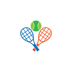Tennis racket and ball icon vector logo design template