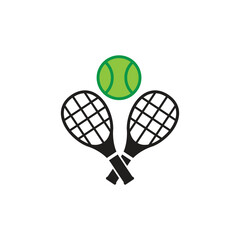 Tennis racket and ball icon vector logo design template