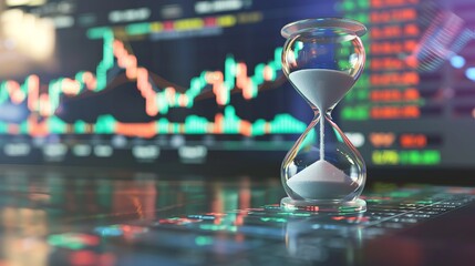 An hourglass timer sits in front of aGu Piao  market chart.
