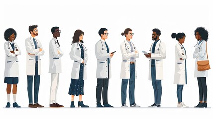 Obraz premium Set of doctors and nurses and patients and hospital illustrations. Flat vector illustrations of doctors and nurses, patients, hospital, hospital internal management, many patients, medical equipment