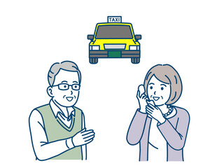 タクシーを利用する高齢者　電話でタクシーを呼ぶ高齢者