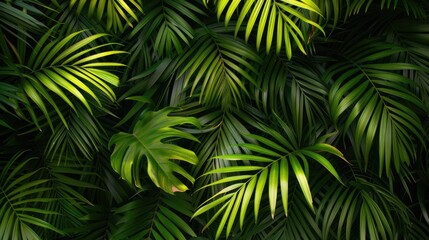 Lively green miniature leaves of tropical palm trees
