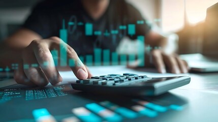 Fototapeta premium Close-up of a young accountant analyzing financial data. Accounting and financial concepts.