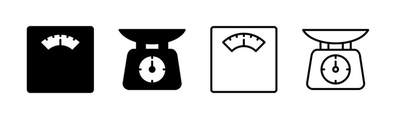 Scales icon set. Weight scale icon. Law scale icon. Justice