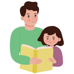 Vector father and daughter reading a book together happy father day illustration