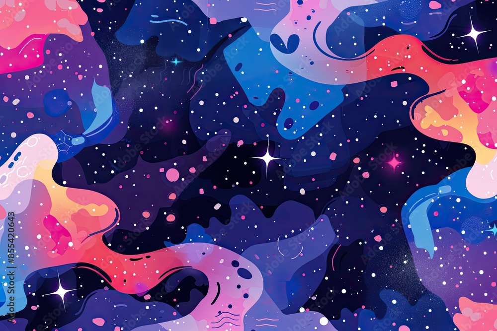 Poster a blue and pink background with a pattern of clouds, design a collection of vector patterns inspired