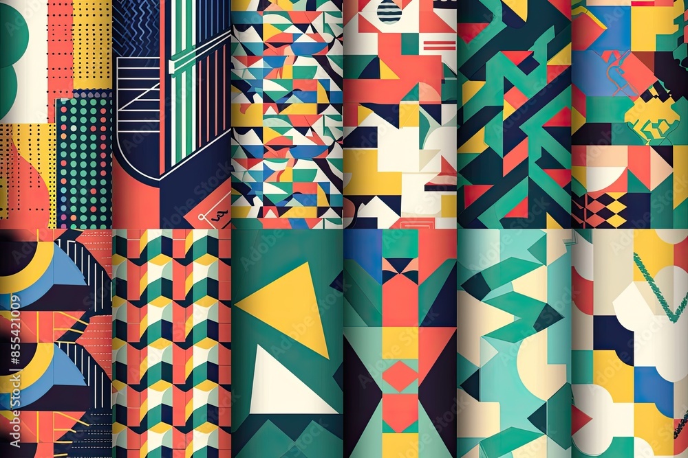 Poster a set of six different geometric patterns, design a set of abstract geometric patterns for backgroun