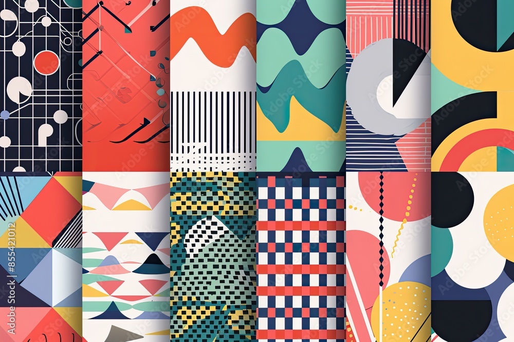 Poster a set of six different geometric patterns, design a set of abstract geometric patterns for backgroun