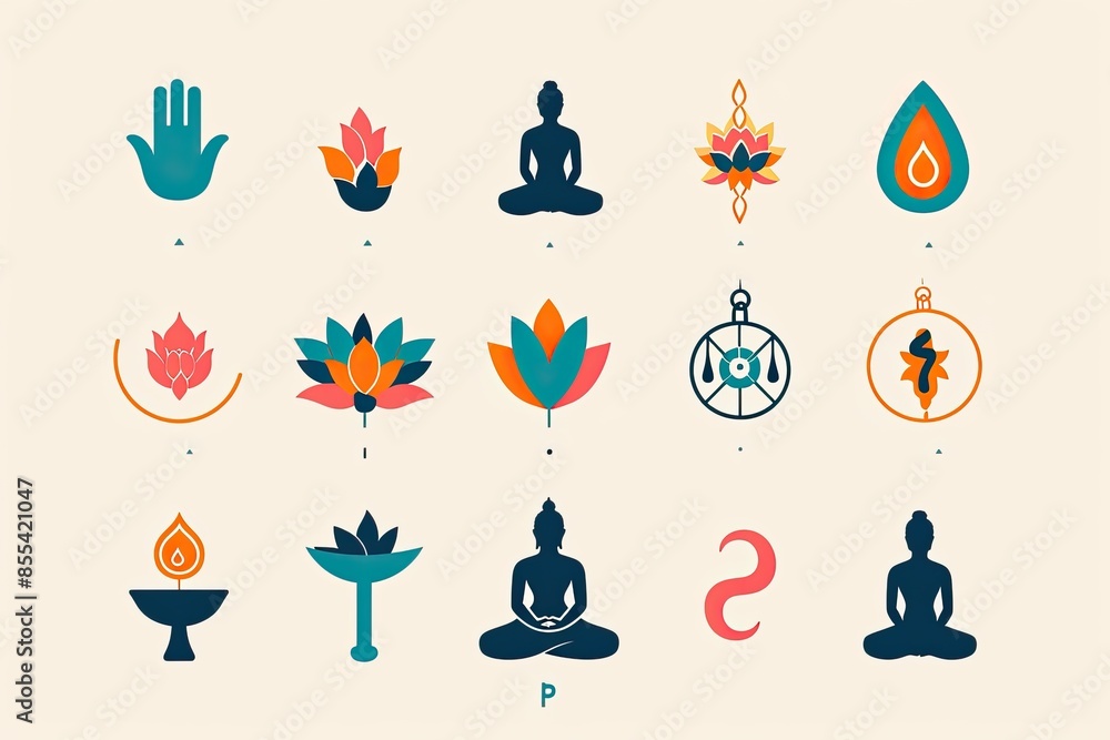 Aufkleber a set of yoga icons in a circle, design a set of vector icons representing mindfulness