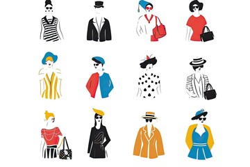 Fototapeta premium a set of different types of dresses and accessories, Design a set of vector icons representing modern fashion