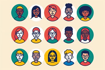 a group of people with different hair styles, Design a set of vector icons representing modern fashion