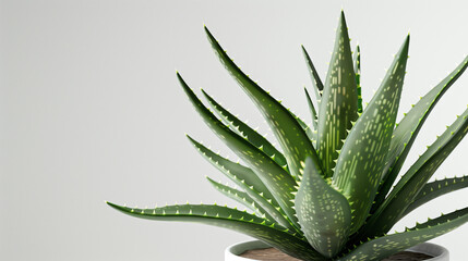 Fototapeta premium aloe vera plant in a pot, fresh green leaves with small thorn details on the edges, clean and minimalist white background, Ai generated Images