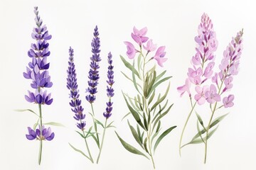 Fototapeta premium a painting of a bunch of purple flowers, Develop a delicate watercolor bunch of lavender and lilac blooms