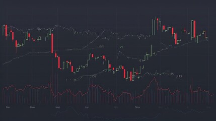 Obraz premium Financial stock market data chart & graphs on a dark gray background. Financial, business & stock market background concepts. Generative AI