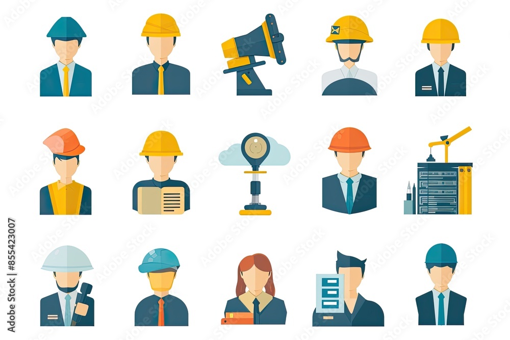 Poster a set of flat icons of people in different professionss, develop a set of vector icons representing 