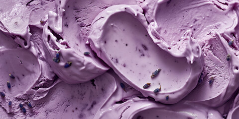 Obraz premium Artisanal blueberry lavender ice cream, an image of artisanal blueberry lavender ice cream, its purple swirls and creamy texture against a white background
