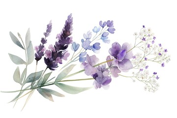 a painting of purple flowers on a white background, Illustrate a watercolor arrangement featuring tulips