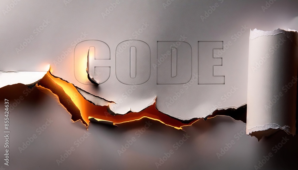 Poster code revealed through torn paper design