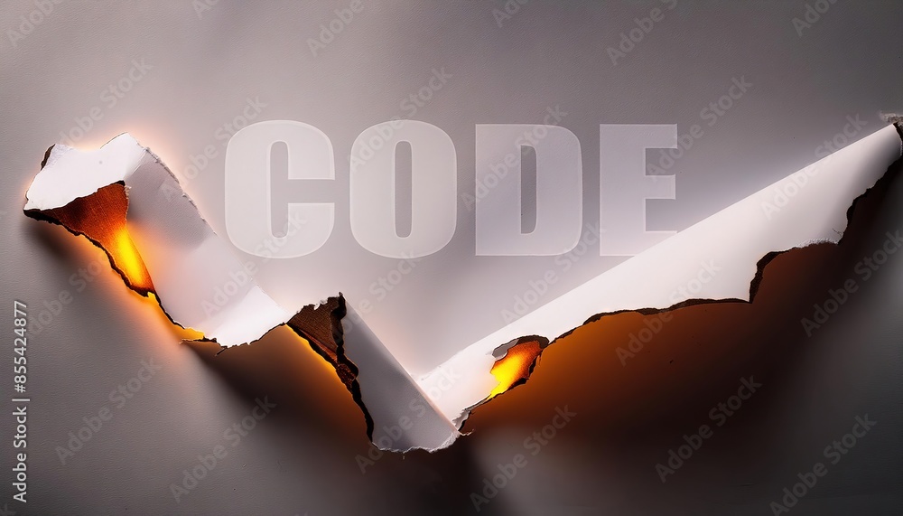 Poster bright light illuminating hidden code behind torn paper