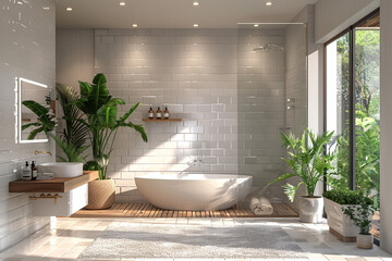 Fototapeta premium Bright White Bathroom with Tub