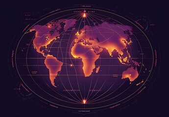 Naklejka premium Graphic map of the world from North Pole orientation vector illustration - Generative AI
